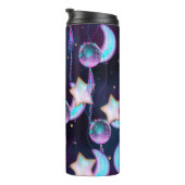 Cosmic Balloons | Blauwe Paarse moonsterstrippen Thermosbeker (Geroteerd rechts)