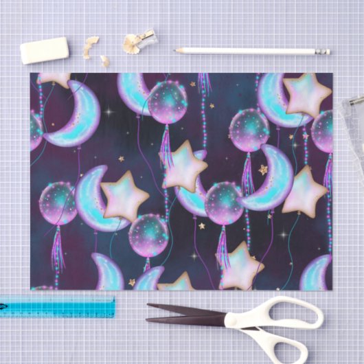 Cosmic Balloons | Blauwe Paarse moonsterstrippen Tissuepapier (Craft)