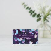Cosmic Balloons | Blauwe Paarse moonsterstrippen Visitekaartje (Staand voorkant)