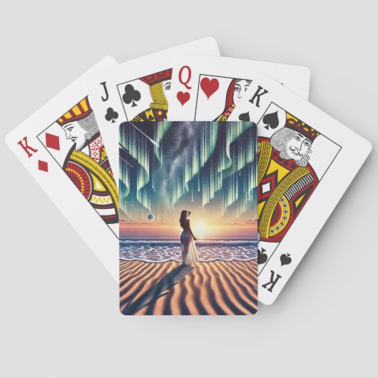 Cosmic Beachscape: Aurora Dreaming 3D Pokerkaarten (Achterkant)