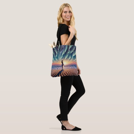 Cosmic Beachscape: Aurora Dreaming 3D Tote Bag (Op model)