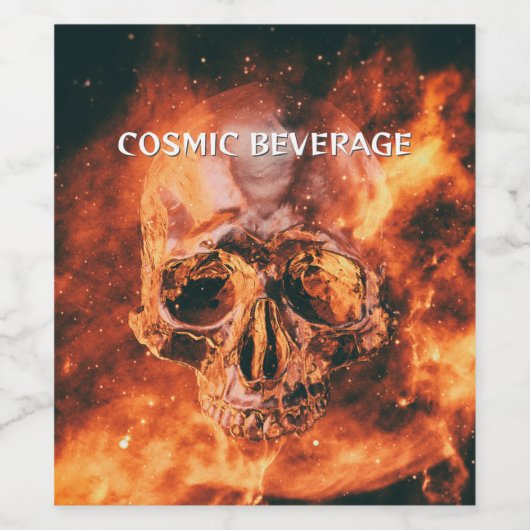 Cosmic Beverage. Flaming skull in space Wijn Etiket (Enkel label)