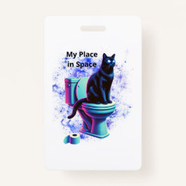 Cosmic Black Cat Toilet – Surrealistische Vaporwav Badge