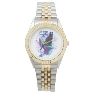 Cosmic Black Cat Toilet – Surrealistische Vaporwav Horloge