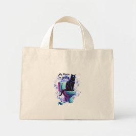 Cosmic Black Cat Toilet – Surrealistische Vaporwav Mini Tote Bag