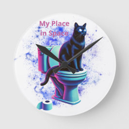 Cosmic Black Cat Toilet – Surrealistische Vaporwav Ronde Klok