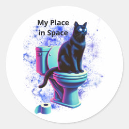 Cosmic Black Cat Toilet – Surrealistische Vaporwav Ronde Sticker
