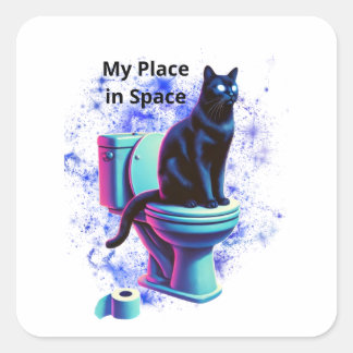 Cosmic Black Cat Toilet – Surrealistische Vaporwav Vierkante Sticker