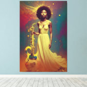 Cosmic Black Musician Lady Canvas Afdruk (Insitu (Houten vloer))