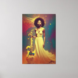 Cosmic Black Musician Lady Canvas Afdruk