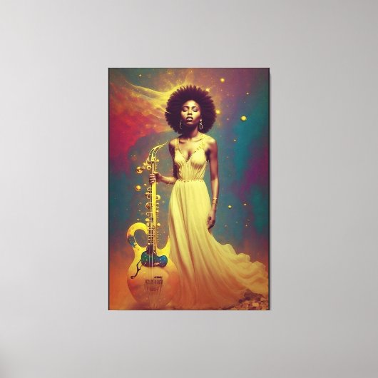 Cosmic Black Musician Lady Canvas Afdruk (Voorkant)