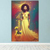 Cosmic Black Musician Lady Canvas Afdruk (Insitu (Houten vloer))