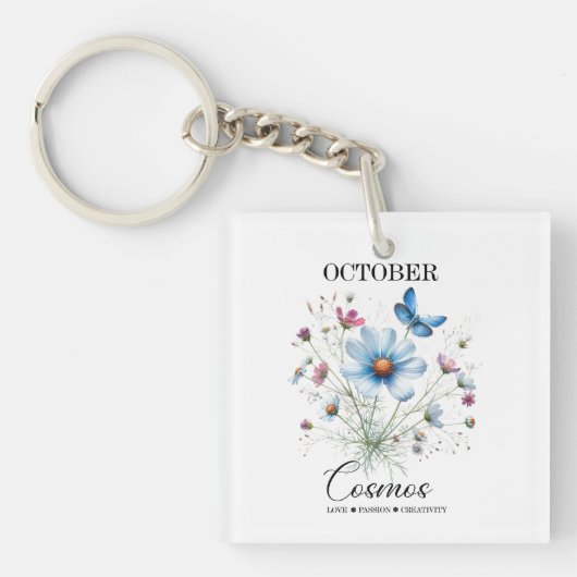 Cosmic Bloom Charm October Birth Flower Keychain (voorkant)
