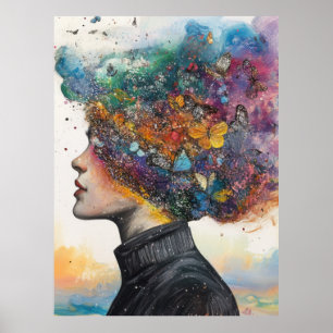 Cosmic Bloom - grillige vlinderharige vrouw Poster