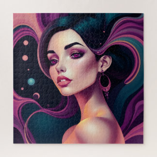 Cosmic Bloom Portrait - Levendige Galactische Scho Legpuzzel
