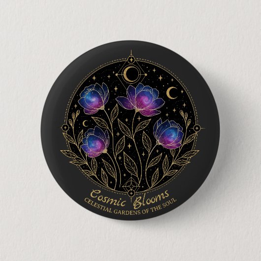 Cosmic Blooms – Celestial Floral Mandala flowers Ronde Button 5,7 Cm (Voorkant)