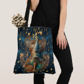  Cosmic Blue and Gold Rococo Violin Large Tote Bag (Dichtbij)