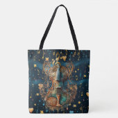  Cosmic Blue and Gold Rococo Violin Large Tote Tote Bag (Voorkant)