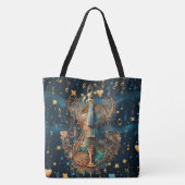 Cosmic Blue and Gold Rococo Violin Large Tote Tote Bag (Achterkant)