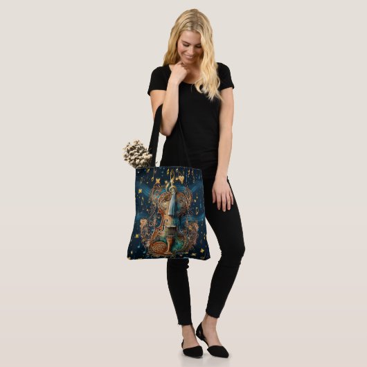  Cosmic Blue and Gold Rococo Violin Large Tote Tote Bag (Op model)
