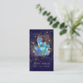 *~* Cosmic Blue Crystals Gold Glitter Stars Visitekaartje (Staand voorkant)