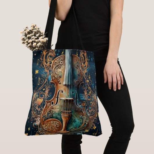 Cosmic Blue en Goud Viool Grote Tote Tote Bag (Dichtbij)