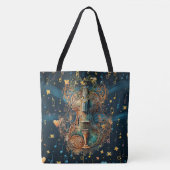 Cosmic Blue en Gouden Viool Grote Schoudertas Tote Bag (Voorkant)