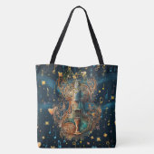 Cosmic Blue en Gouden Viool Grote Schoudertas Tote Bag (Achterkant)