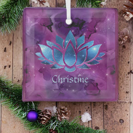 Cosmic Blue en Pink Galaxy Lotus Flower met naam Glas Ornament