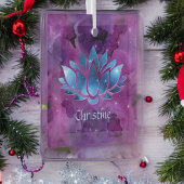 Cosmic Blue en Pink Galaxy Lotus Flower met naam Glas Ornament
