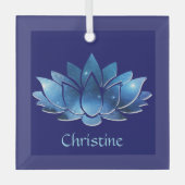 Cosmic Blue Galaxy Lotus Flower met naam Glas Ornament (Voorkant)