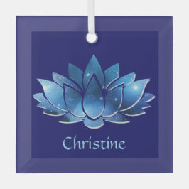Cosmic Blue Galaxy Lotus Flower met naam Glas Ornament