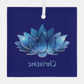 Cosmic Blue Galaxy Lotus Flower met naam Glas Ornament (Achterkant)
