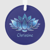 Cosmic Blue Galaxy Lotus Flower met naam Ornament (achterkant)