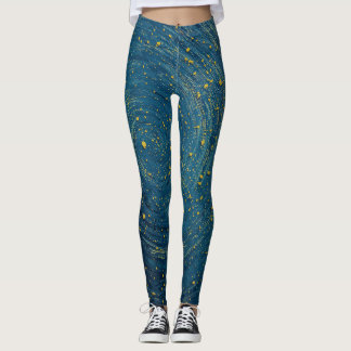 Cosmic Blue & Gold Abstract Print Yoga PanLeggings Leggings