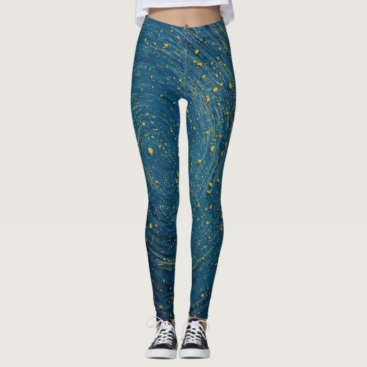 Cosmic Blue & Gold Abstract Print Yoga PanLeggings Leggings (Voorkant)