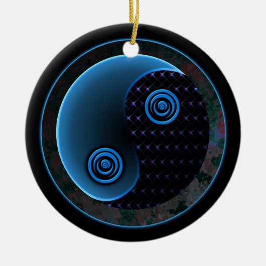 Cosmic Blue in Balance Yin Yang Keramisch Ornament (Voorkant)