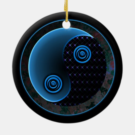 Cosmic Blue in Balance Yin Yang Keramisch Ornament (Achterkant)