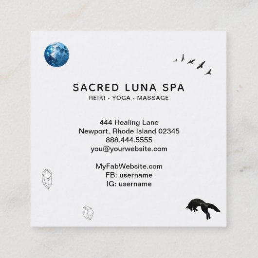 *~* Cosmic Blue Moon Fox Leaping Pine Tree  Vierkante Visitekaartje (Achterkant)