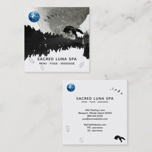 *~* Cosmic Blue Moon Fox Leaping Pine Tree Vierkante Visitekaartje (Voorkant / Achterkant)