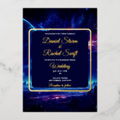 Cosmic Blue Nebula Celestial Union Bruiloft Folie Uitnodiging (Voorkant)