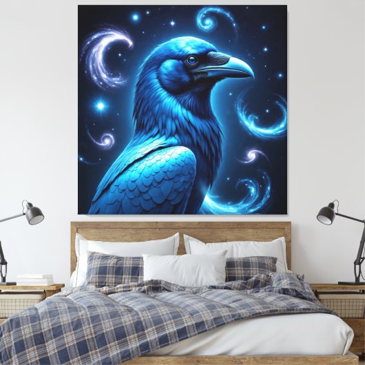 Cosmic Blue Raven Canvas Afdruk (Insitu (Slaapkamer))