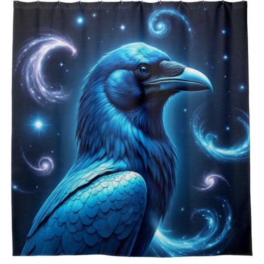 Cosmic Blue Raven Douchegordijn (Voorkant)