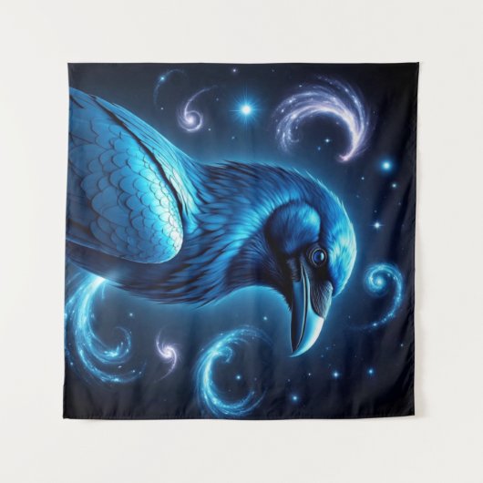 Cosmic Blue Raven Wandkleed (Voorkant (horizontaal))