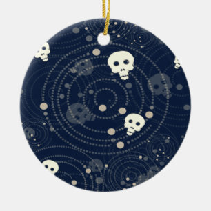 Cosmic Blue Skull Silhouette Patroon Keramisch Ornament