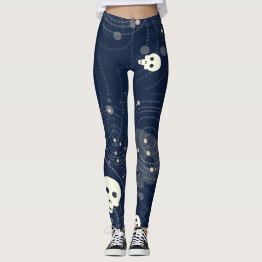 Cosmic Blue Skull Silhouette Patroon Leggings (Voorkant)
