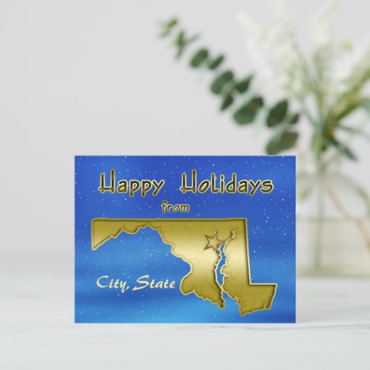Cosmic Blue Sky Maryland Map Custom Briefkaart (Staand voorkant)