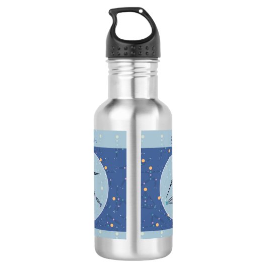 Cosmic Blue Yoga Postures Gym Workout Water Flacon Waterfles (Achterkant)