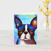 Cosmic Boston Terrier, Birthday Card Kaart (Gele Bloem)