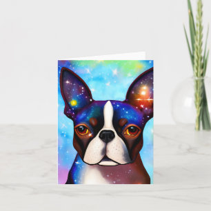 Cosmic Boston Terrier, Birthday Card Kaart